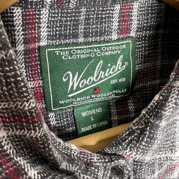 WOOLRICH Womens Onyx Gray Black Plaid Button Up Collard Flannel Shirt - Picture 6 of 9